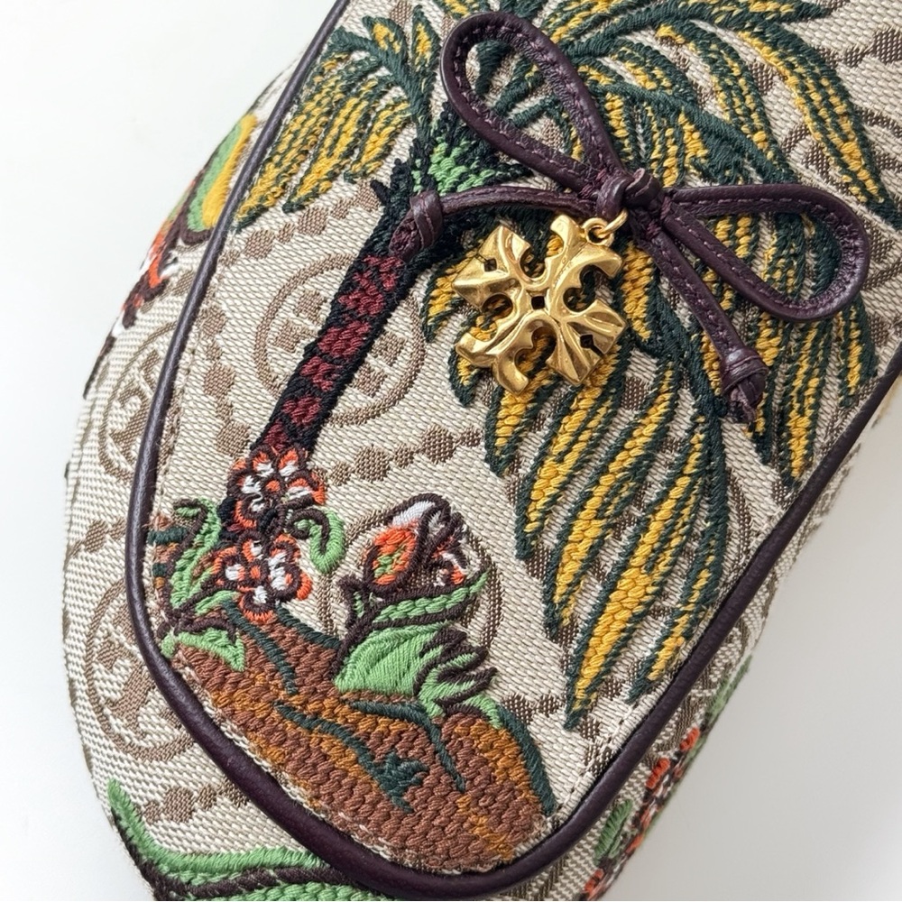 NEW Tory Burch Monogram Jacquard Needlepoint Shearling Mules Cheetah Tropical - Picture 8 of 14